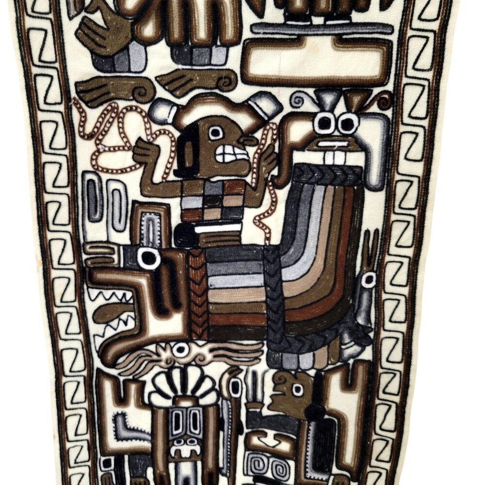 Handmade Peruvian Aztec Mayan Boho Folk Art Woven Wall Hanging Neutral Tones - Picture 3 of 11